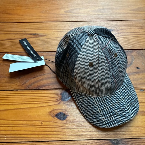 Central Park West Herringbone Plaid Baseball Cap NWT